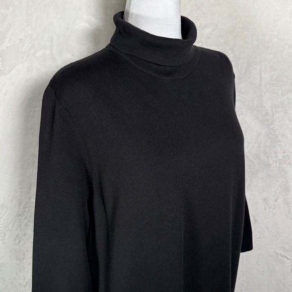 J.Jill Black Knit Turtleneck Sweater Dress Size XL Shift Knee Length Minimalist - Picture 3 of 16